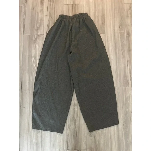 Zara Dark Grey Plisse Wide Leg Pants High Waist Textured Drawstring Small - Picture 2 of 5